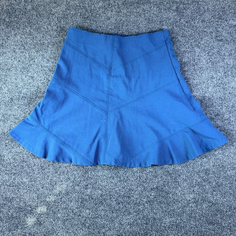 Ann Taylor LOFT Mini A Line‎ Skirt Womens 2 Blue Stretch Ruffle Detail Casual - Picture 7 of 9